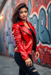 Street Style: Woman in Red Leather Jacket