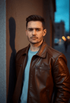 Timeless Edge: Man in Brown Leather Jacket