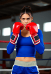 Focused Female Boxer Strikes a Confident Pose in the Ring