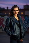 Bold Statement: Woman in Oversized Leather Jacket