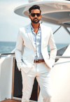Confident Executive in White by His Vessel