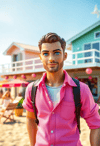Chic and Cheerful: Vibrant Doll Under Blue Skies