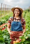 Energetic Female Farmer in Vibrant Vegetable Patch
