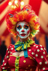 Glamorous Female Clown Stands Proud Under Circus Lights