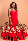 Glamorous Mom in a Vibrant Dress