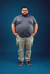 Magnificent Presence: Obese Man's Bold Portrait