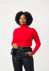 Vibrant Energy in Red Turtleneck