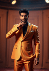 Radiant Bollywood Actor in a Shimmering Gold Suit