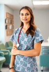 Empathetic Female Nurse in a Casual Clinic Area