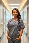 Caring Female Nurse in a Bright Hospital Corridor