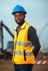 Focused Male Builder with Blue Helmet