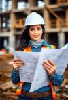 Passionate Female Site Surveyor with Blueprints
