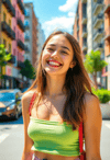 Sun-Kissed Joy: Young Woman in the City