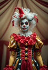 Captivating Female Clown Brings Circus Magic to Life