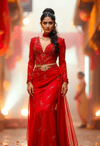 Charismatic Bollywood Icon in Crimson Splendor