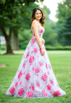 Graceful Woman in a Floral Prom Dress