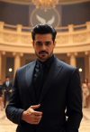 Suave Bollywood Actor in Classic Black Suit