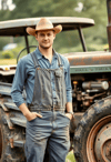 Wise Male Farmer with Tractor Background