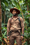 Stalwart Explorer Amidst Verdant Jungle