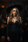 Mystical Sorceress in a Spooky Chamber