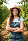 Young Woman Farmer in Lush Orchard