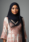 Graceful Muslim Woman in Embroidered Gown