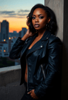Modern Chic: Woman in Studded Leather Jacket