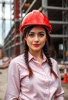 Striking Female Constructor with Red Helmet