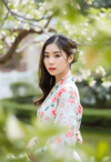 Graceful Serenity: Woman in Floral Kimono