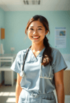 Diverse Team-Oriented Nurse in a Sunlit Clinic