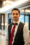 Dashing Male Concierge in a Grand Hotel Reception