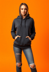 Chic Comfort: Woman in Dark Gray Hoodie