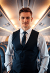 Charismatic Male Flight Attendant Ready for Service