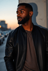 Classic Cool: Man in Bomber Style Leather Jacket