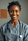 Empathetic African Female Doctor in Scrubs