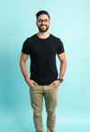 Dynamic Presence: Man in Black T-Shirt