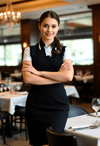 Confident Waitress Catering to Guests