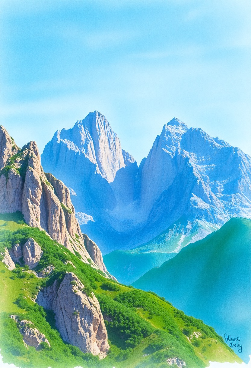 Majestic Mountains in Watercolor