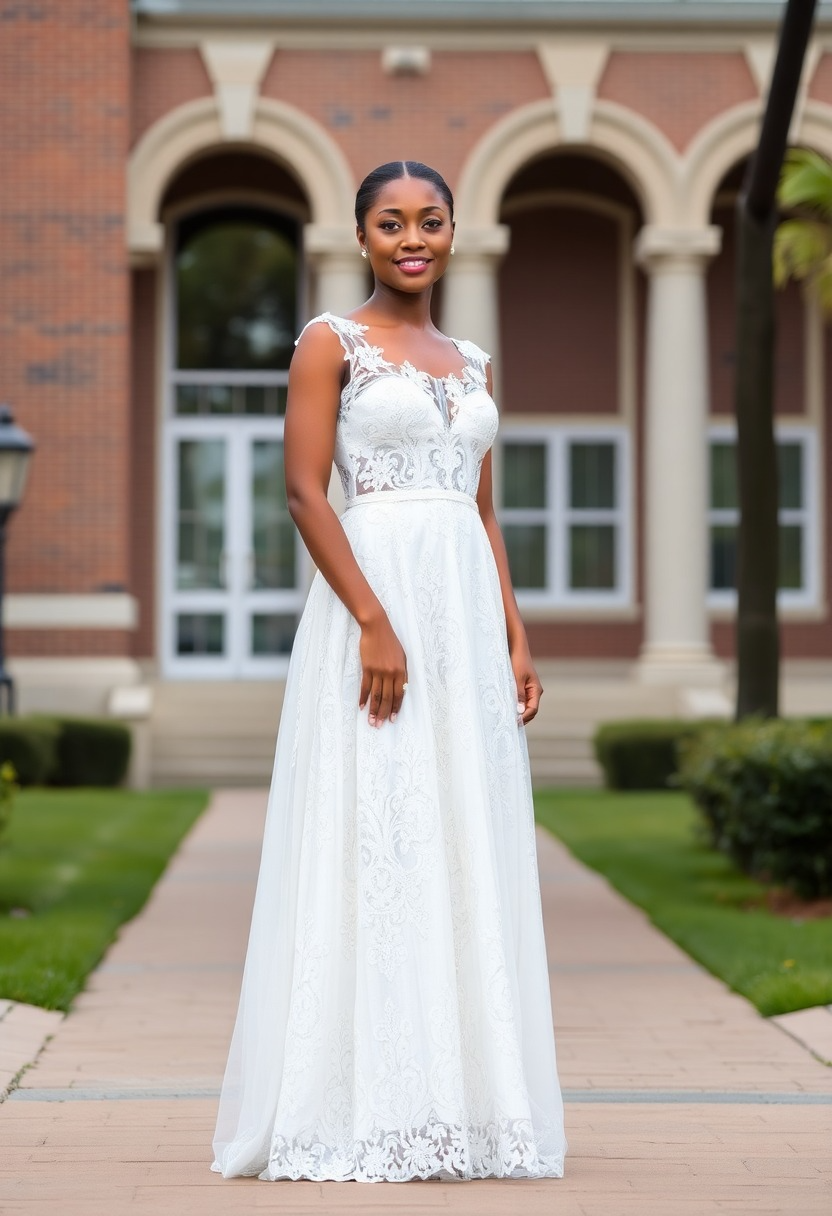 Elegant and Timeless White Lace Graduation Gown