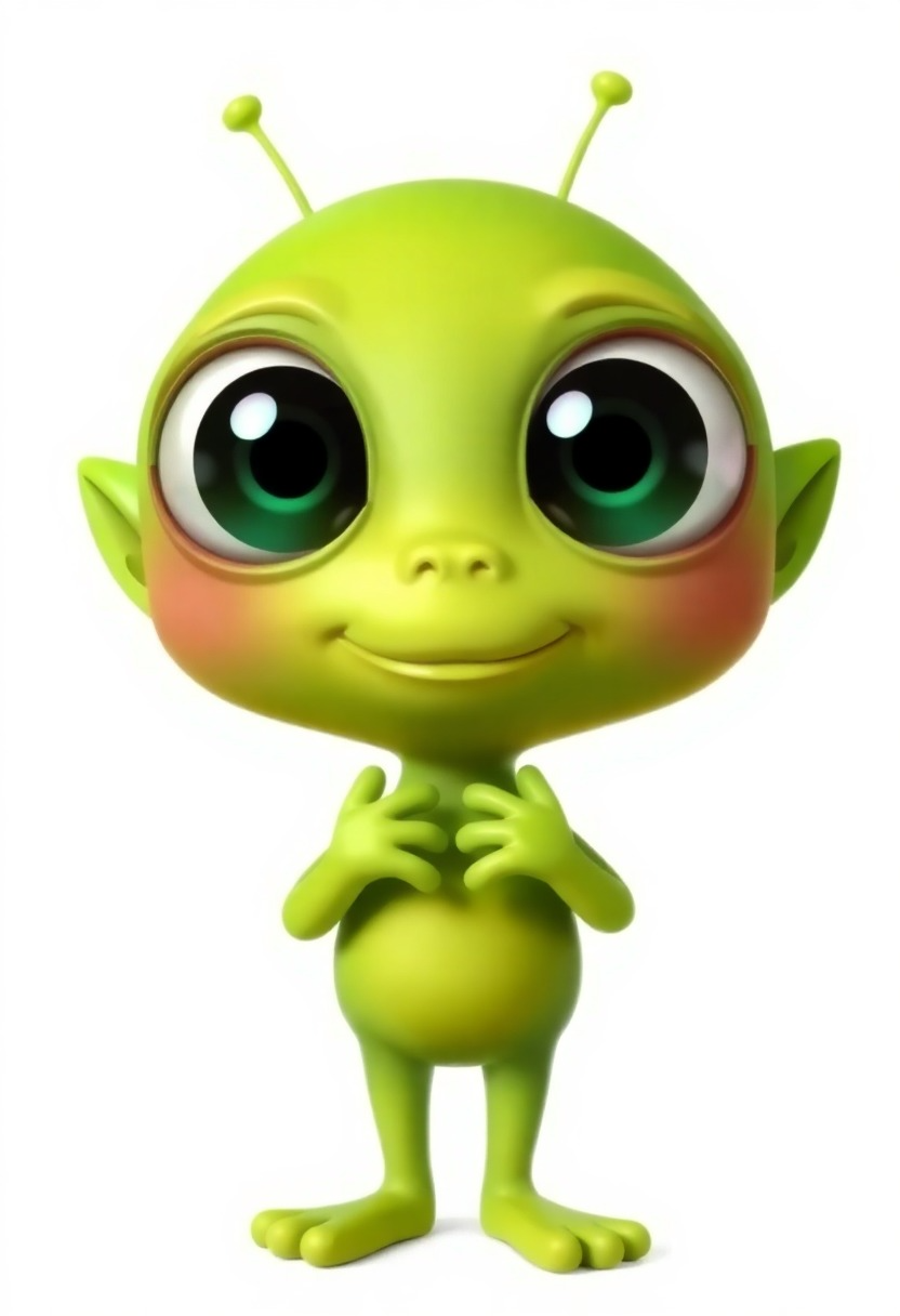 Adorable Green Alien with Big Eyes