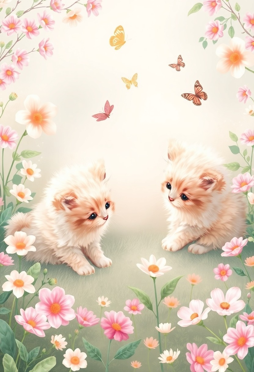 Adorable Kittens in a Pastel Garden