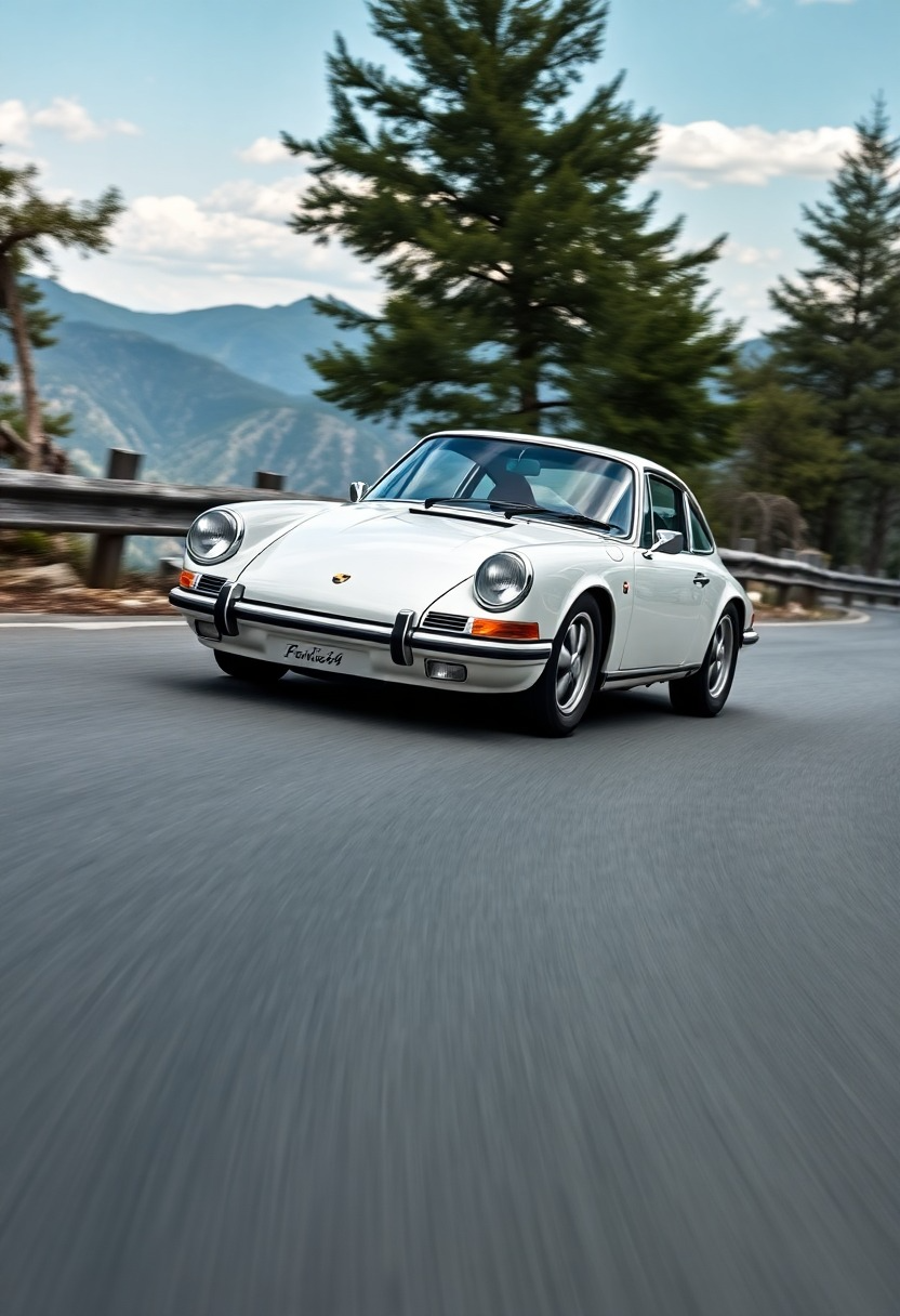 Porsche 911 Takes a Corner on a Mountain Road