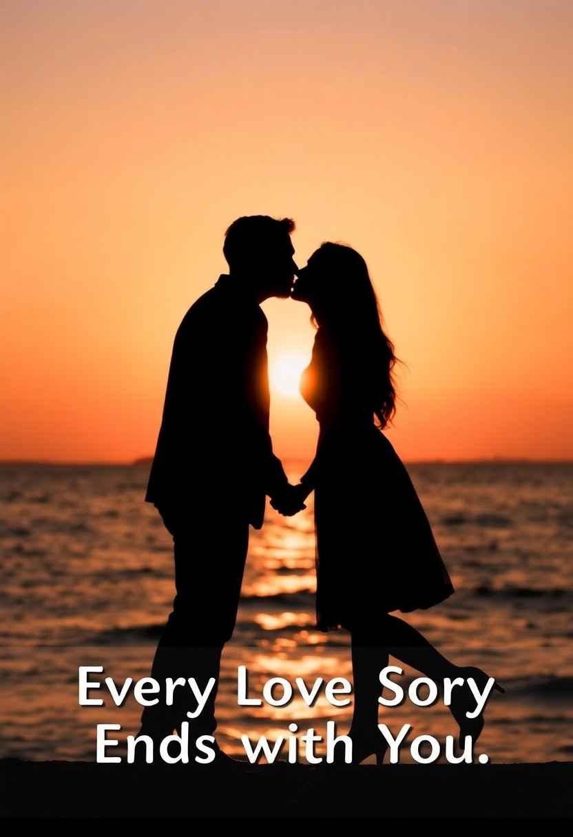 Silhouette of a Couple at Sunset with 'Ends with You' Quote