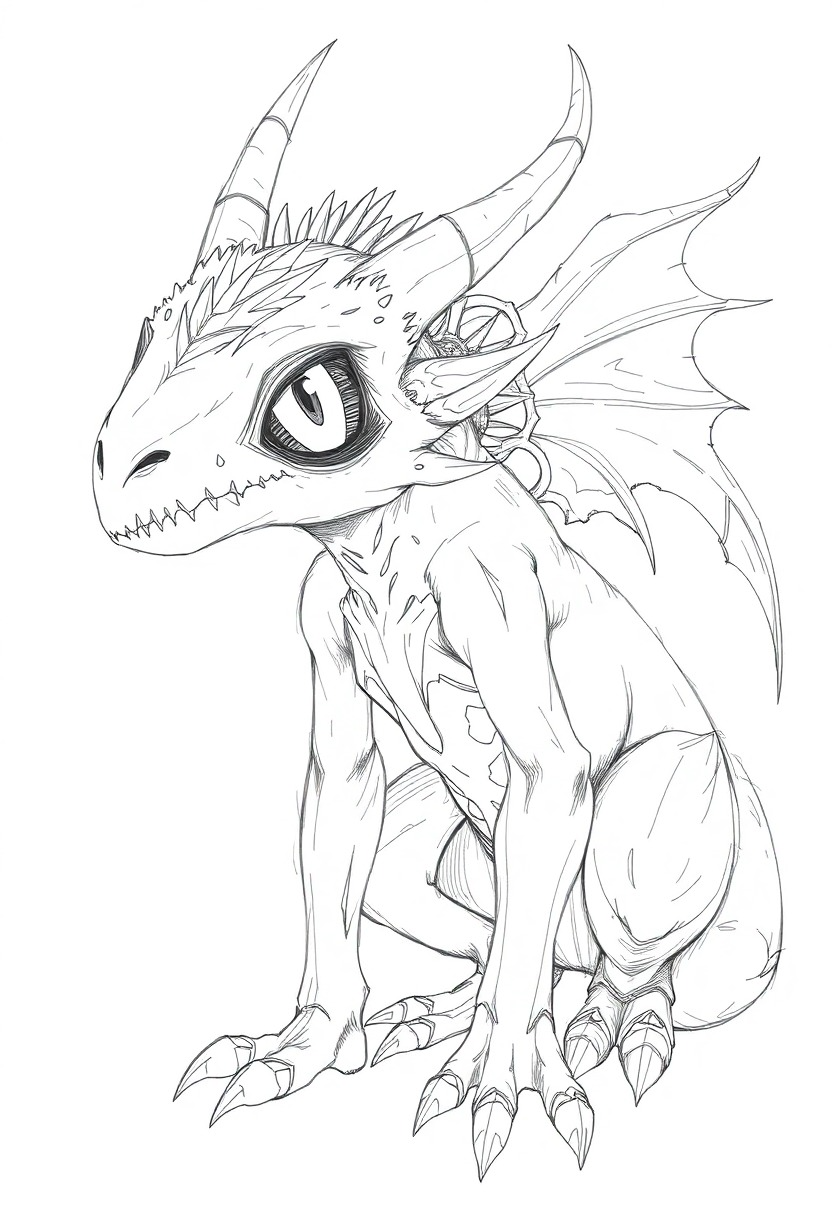 Fantasy Creature Sketch in Line Art