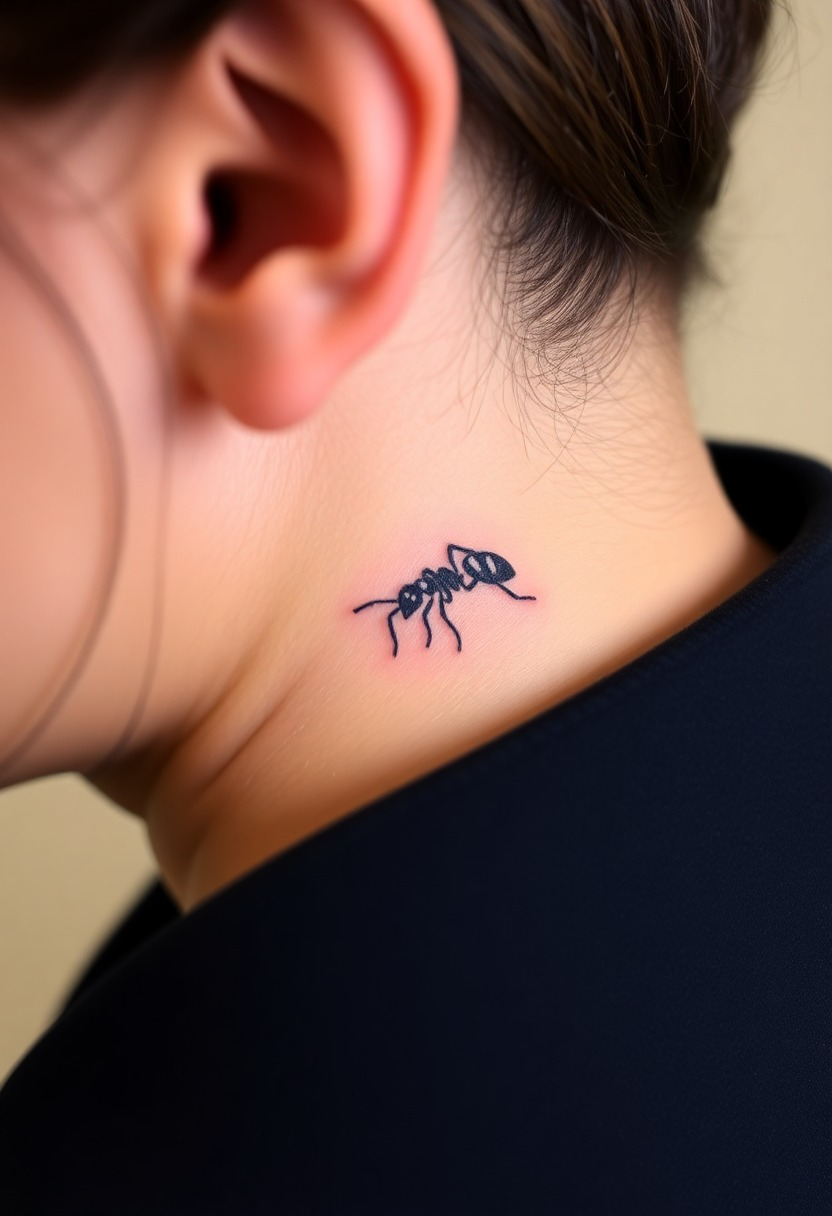 Tiny Ant Tattoo Behind the Ear