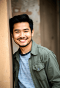 Casual Man Beside Rustic Wall