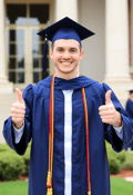 Elation: Caucasian Man Beams in Graduation Regalia