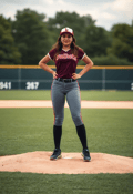 Focused Latina Pitcher on the Mound