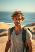 Adventurous Beach Explorer with Backpack