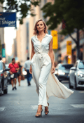 Graceful Summer Stroll: Elegant Woman